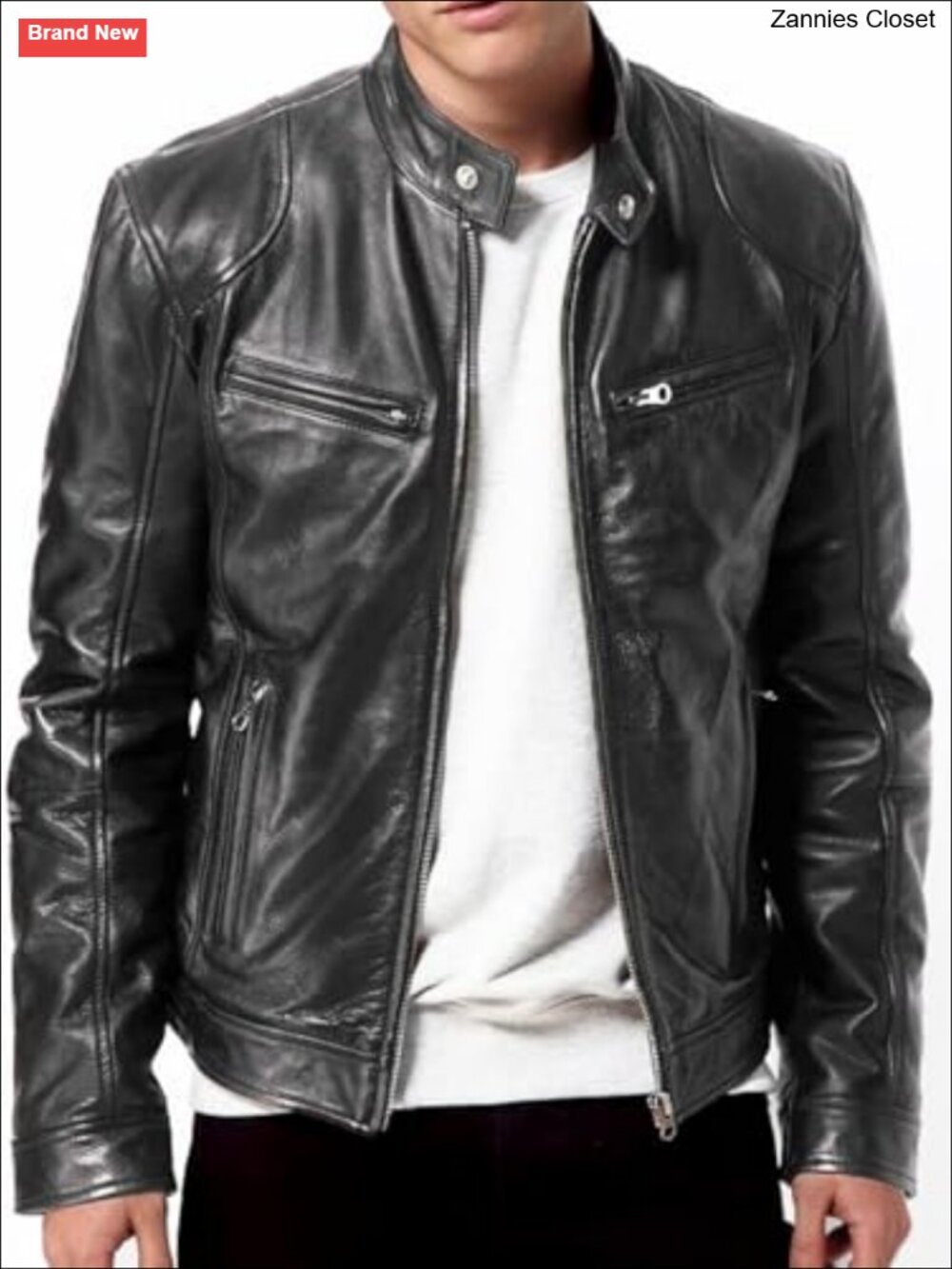 Mens Genuine Lambskin Leather Biker Moto Jacket Vintage Motorcycle